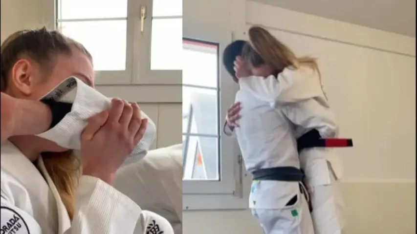 Woman receives black belt in Jiu-Jitsu after 8 years of hard work, her reaction will melt your heart
