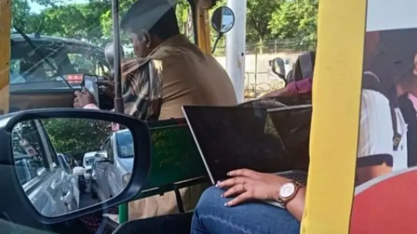 Bengaluru: Woman spotted working on laptop while stuck in traffic, pic goes viral