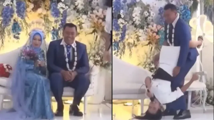 Bachelor’s party on wedding stage! Lady Singer clings to groom during show, watch how bride reacts
