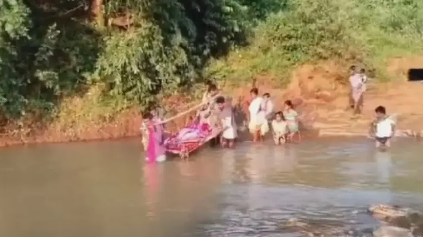 No road, elderly woman carried on cot for 3km to ambulance in Odisha's Kalahandi