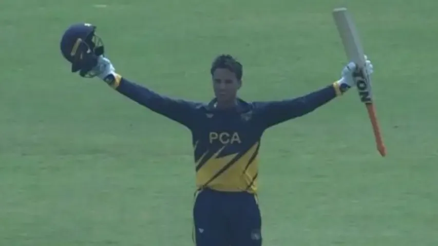 Abhishek Sharma after hitting a century