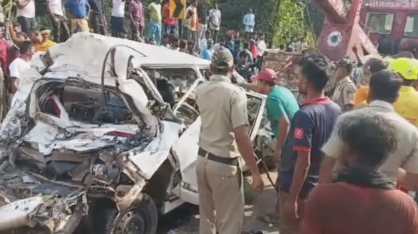 Two women of family killed, 6 critical after car gets crushed between trucks in Mayurbhanj 