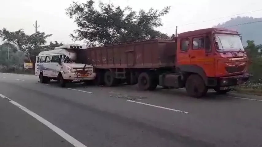Mini Bus Rear-Ends Truck Parked On NH
