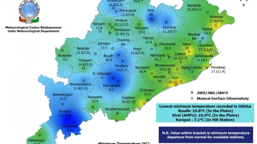 Minimum Temperature Across Odisha