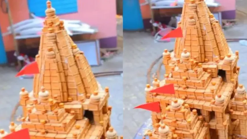 Watch: Man creates Ayodhya Ram Mandir replica with biscuits