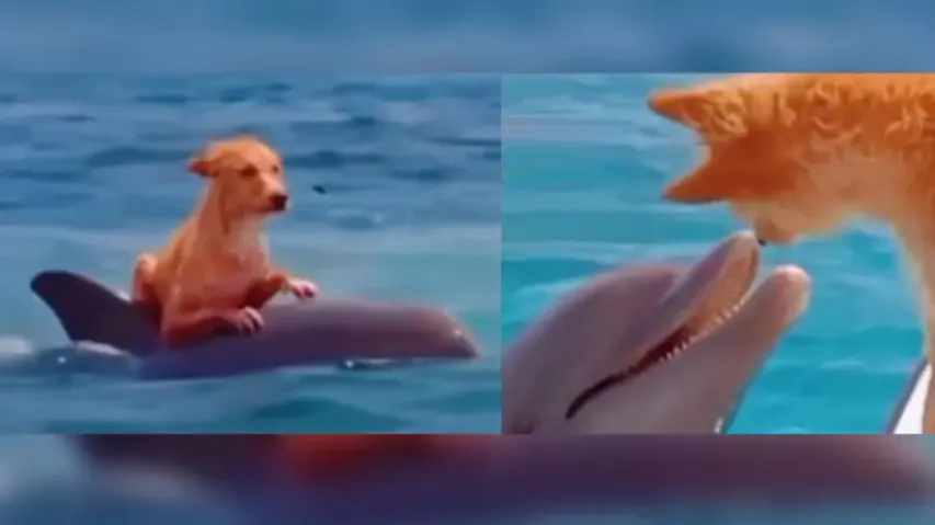 Dolphin saves dog from drowning in the sea, gives ride on back to the boat; watch