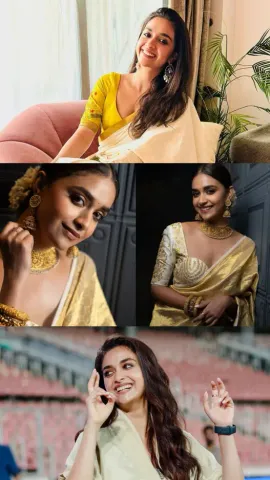 Keerthy Suresh Dazzles In Ethereal Gold Saree Photoshoot