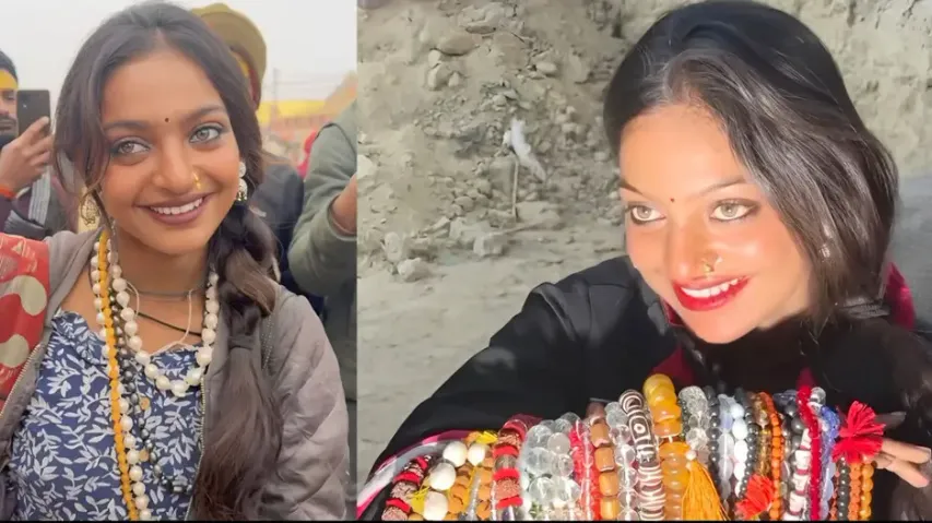Maha Kumbh Mela: Viral girl Monalisa with amber eyes and dusky skin begins a new journey, watch