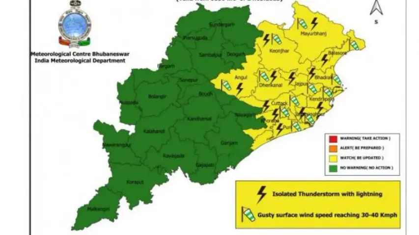 Thunderstorm activity to continue in Odisha for next 2 days; temp to rise by 4 to 6 degree C