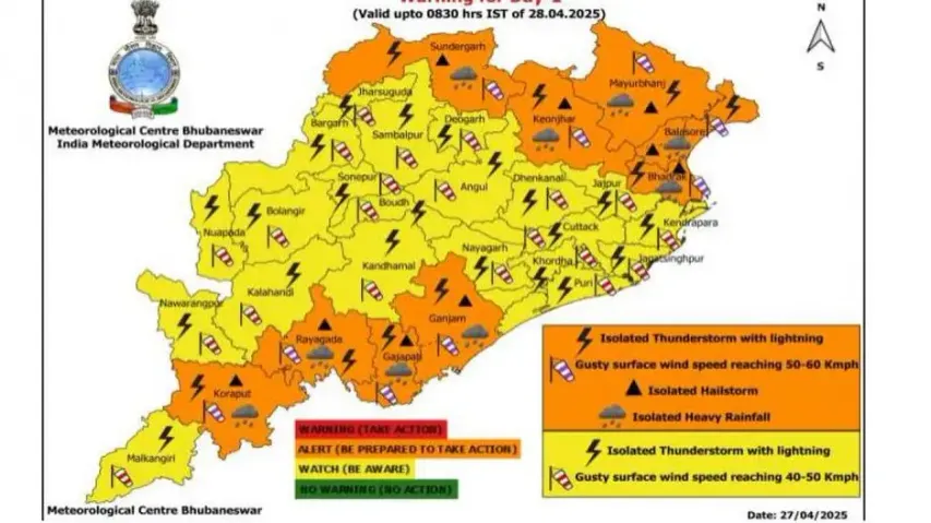 Thunderstorm with 50-60 kmph gusty surface wind to lash several Odisha districts; IMD issues orange 
