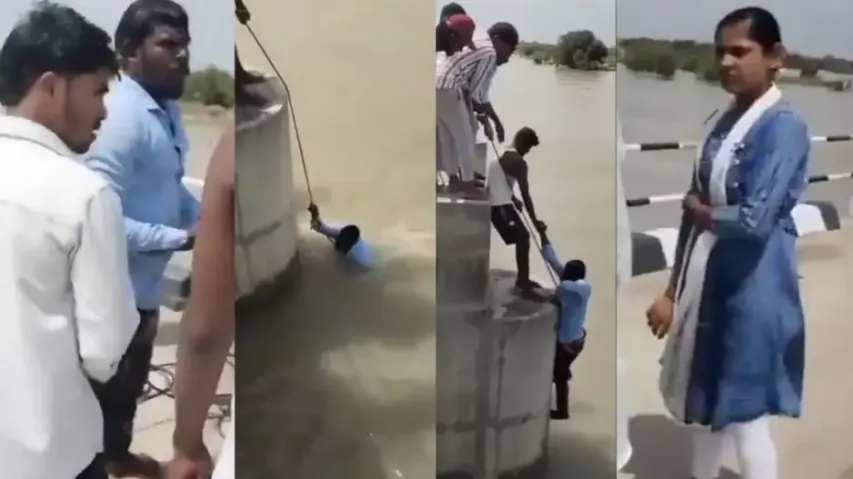 Newlywed couple stops on bridge for selfies woman pushes husband into river Watch