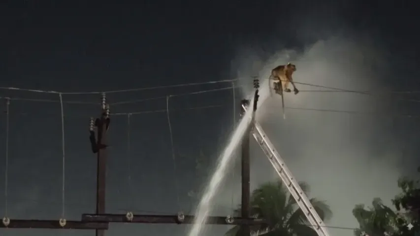 Monkey stranded on electric pole in Cuttack, rescued after 3 hours