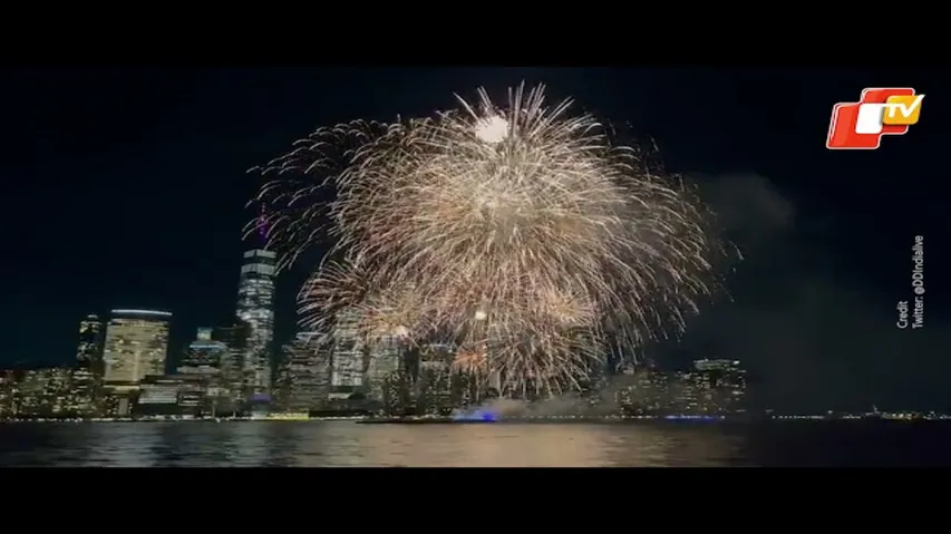Diwali fireworks over Hudson River in New York City