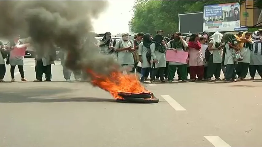 Rama Devi students stage demonstration, block main road