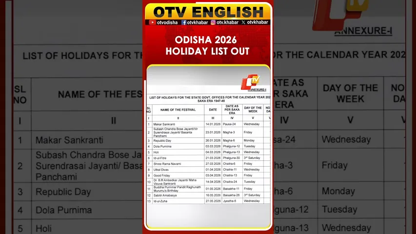 Odisha Govt Releases 2026 Holiday List | Key Festival Dates Announced
