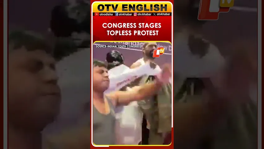 Delhi: Indian Youth Congress Topless Protest Against Modi At Bharat Mandapam