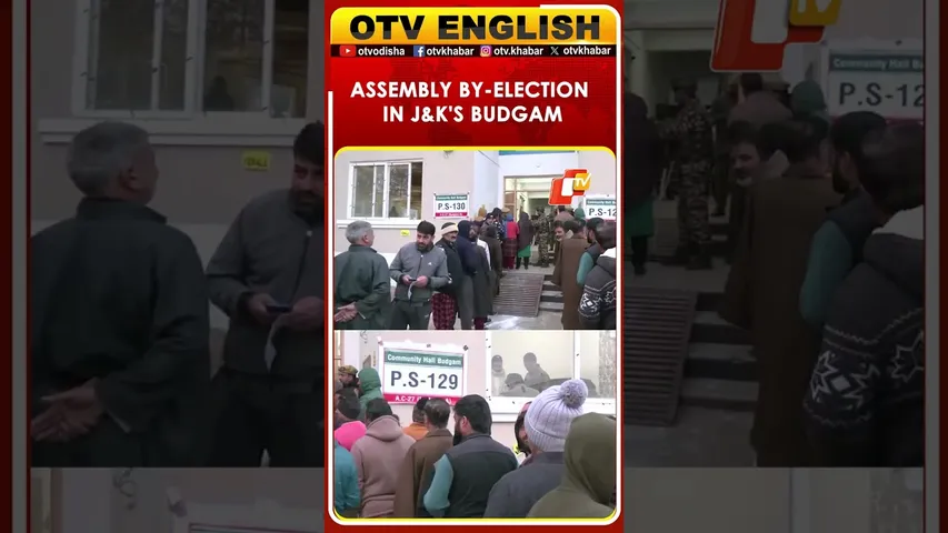 People Queue Up Outside A Polling Station In Budgam To Vote In Assembly By-Election