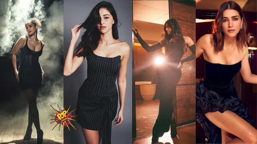 Recent Date Night Vibes from Bollywood Divas in Unique Sizzling Black Dresses From Sanya Malhotra Ananya Panday tara sutaria rashmika mandanna kriti sanon.png