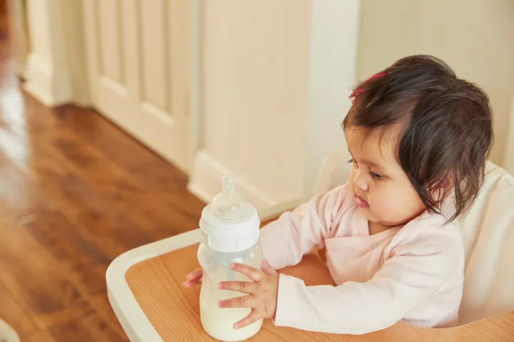 baby-girl-holding-baby-milk-bottle-on-high-chair-2024-06-25-16-16-56-utc