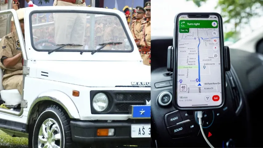 Police jeep and Google maps