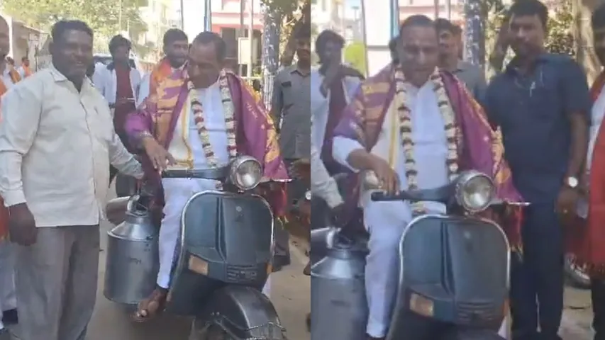 BRS former minister malla reddy Selling milk on scooter 