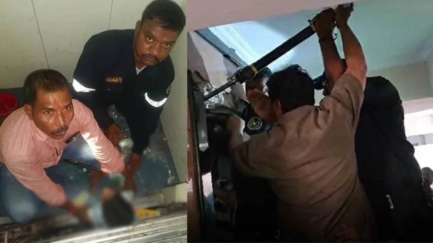 hyderabad nampally 4 year old boy stuck in apartment elevator in hyderabad nampally hydra drf teams rescue
