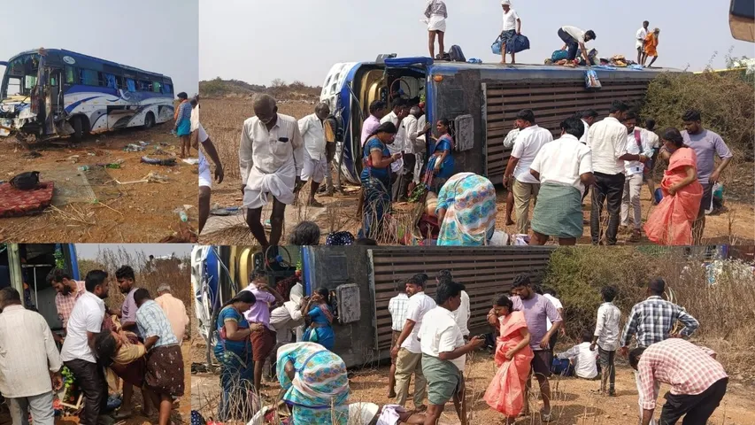 Kurnool Tuggali mandal Jonnagiri private travel bus overturned
