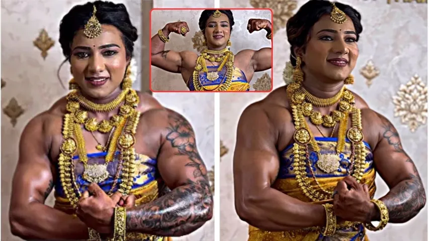 Karnataka bodybuilder bride Chitra Purushotham wedding look