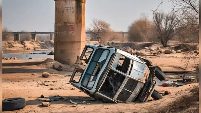 Car falls off bridge in Jabalpur