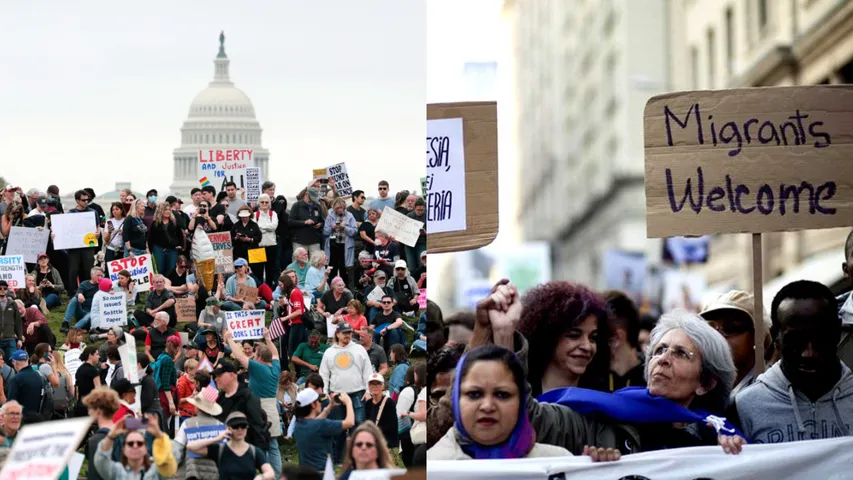 Thousands Of Protesters Take To Streets Across US Against Trump's Policies