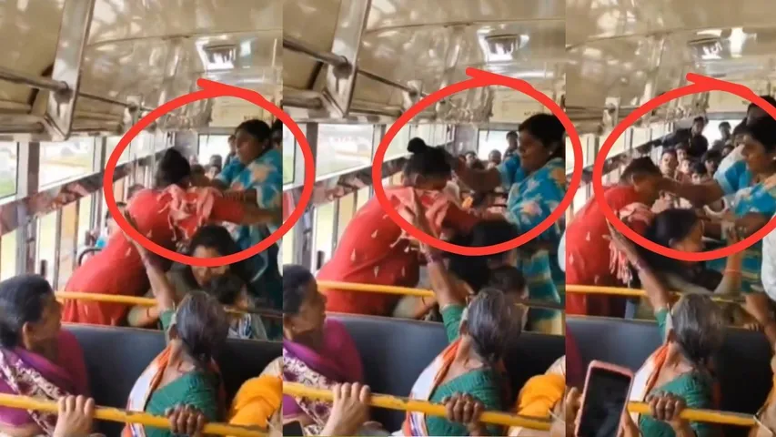 Women fight for seats in Telangana RTC bus