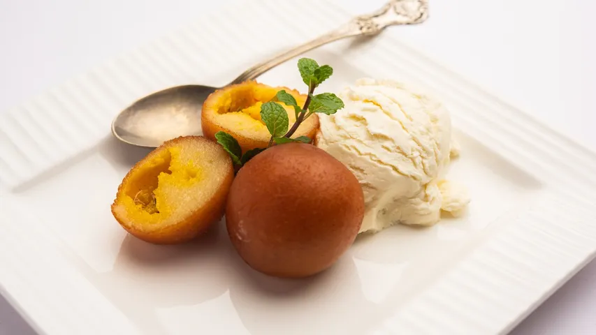 Ice cream with gulab jamun