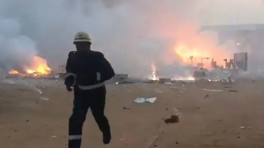 A massive fire broke out at a firecracker warehouse on the outskirts of Sangareddy’s Andole area