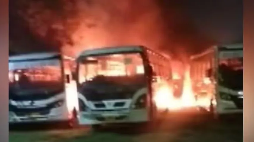 Bus Fire Accident rewari four buses parked on plot caught fire