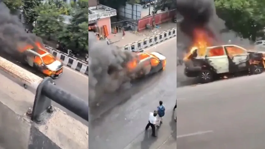 moving car catches fire in Jaipur