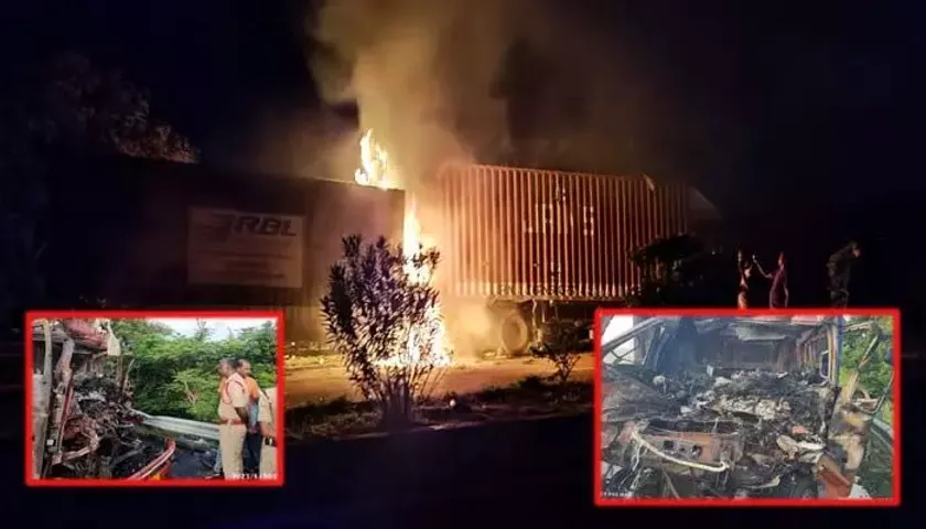 మెదక్ జిల్లాలో ఘోర ప్రమాదం..రెండు కంటైనర్లు ఢీకొని ఇద్దరు సజీవదహనం..!!