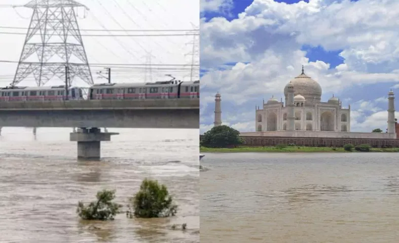 ప్రమాదకర స్థాయిలో యమునా నది...వరద నీటిలో ఎర్రకోట, తాజ్ మహల్..!!