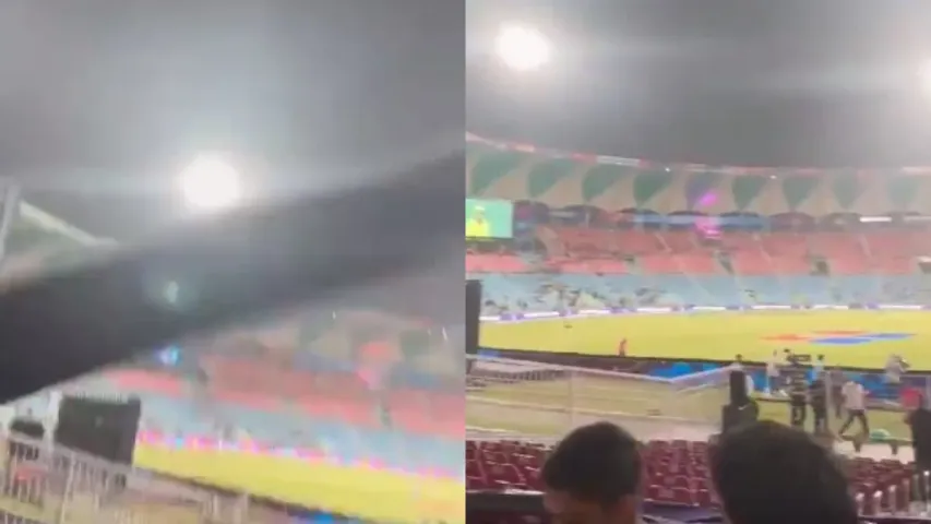 Viral Video: క్రికెట్ వరల్డ్ కప్ వేదికలో పెను ప్రమాదం.. ఈదురుగాలులతో ఊడిపడిన బోర్డు!