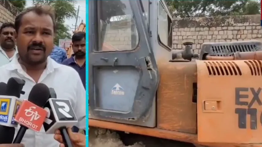 పోలీసు స్టేషన్ ముందే హిటాచి యజమాని ఆత్మహత్యాయత్నం.!
