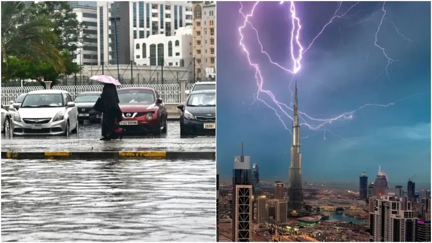 Abu Dhabi: దుబాయిలో కుంభ వృష్టి.. బుర్జ్ ఖలీఫాపై పిడుగు!