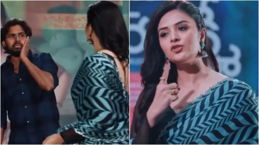Anchor Sreemukhi: స్టేజ్ పై హీరో చేసిన పనికి..  చెంపపగలగొట్టిన శ్రీముఖి.. వైరలవుతున్న వీడియో