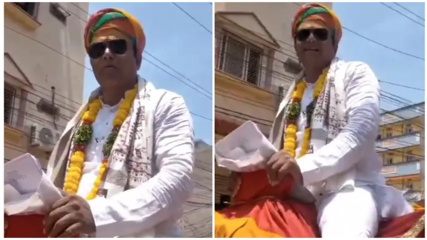 హైదరాబాద్: ఒంటెపై వచ్చి నామినేషన్! (వీడియో)