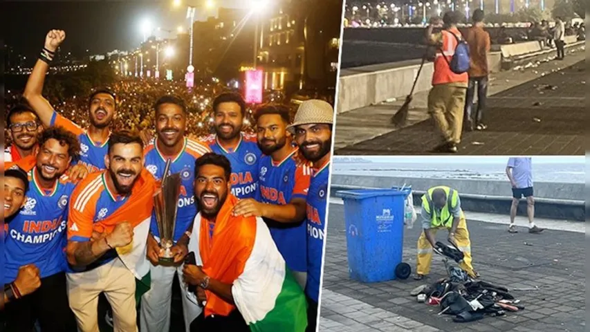 Mumbai: ముంబయిలో విజయోత్సవ ర్యాలీ.. రోడ్డుపై 11,500 కిలోల చెత్త