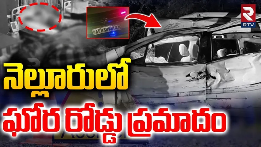 Nellore Lorry and Car and Dog Incident : లారీని ఢీకొన్న పెళ్లి బృందం కారు | Uppalapadu | RTV