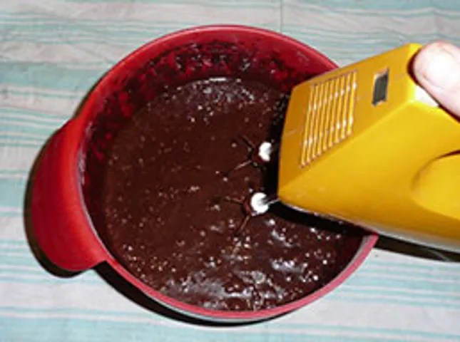 mixing the cake