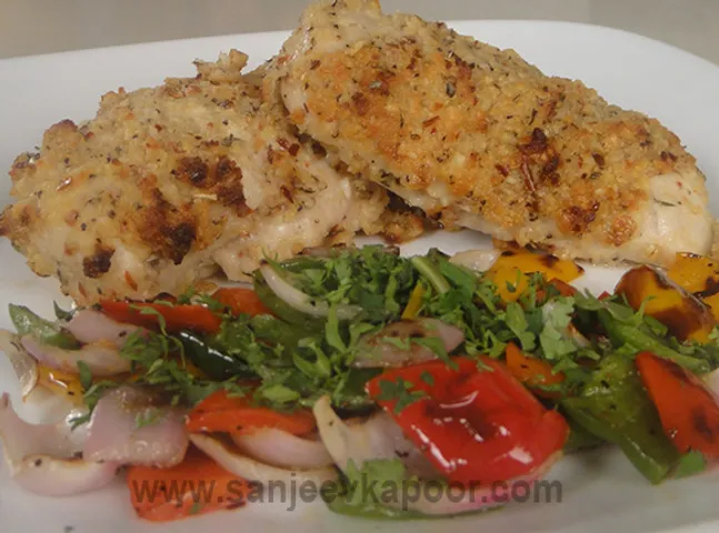 Cheesy Chicken with Grilled Peppers and Onion