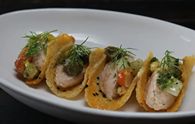 Salmon Mousse in Parmesan Tacos