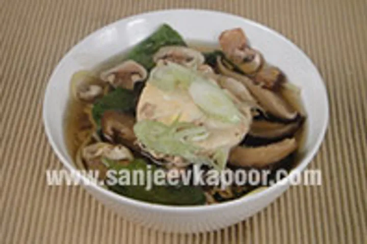 Noodle Soup with Poached Egg and Spring Onion 