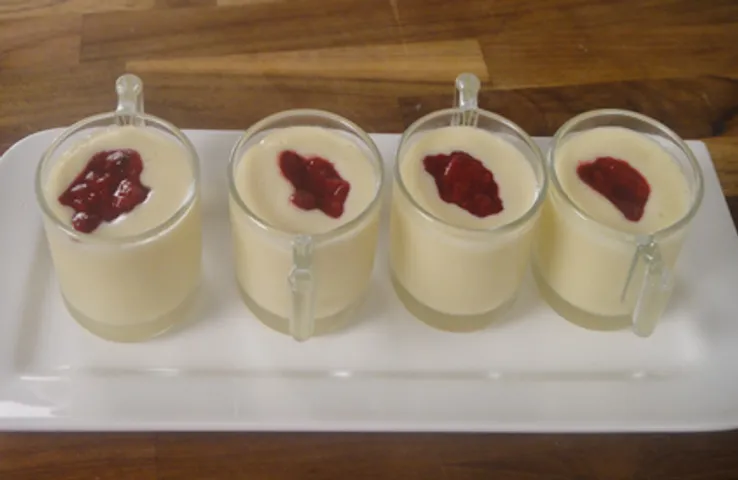 White Chocolate Mousse with Stewed Strawberries