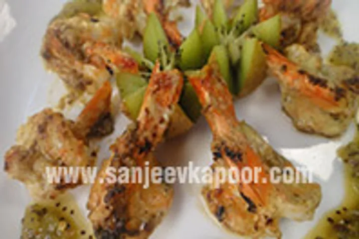 Grilled Prawns with Burnt Kiwi Chutney